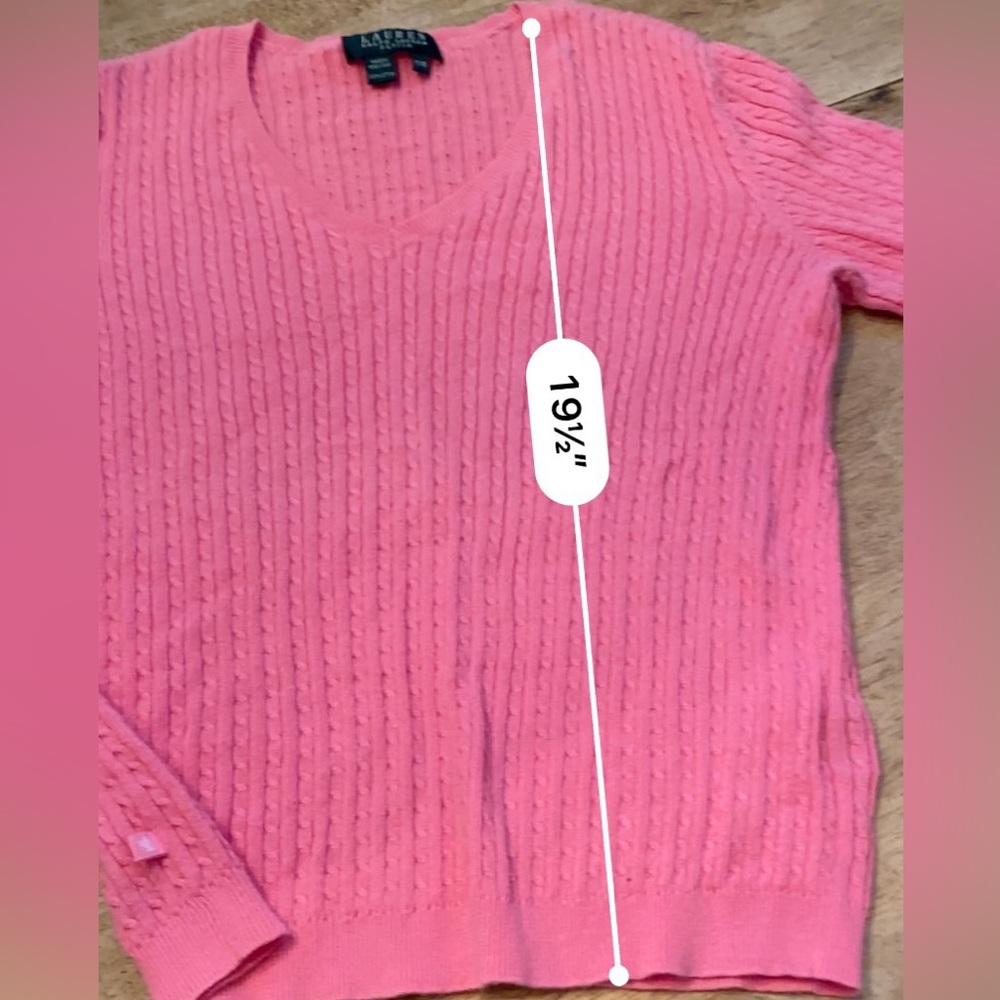 Lauren Ralph Lauren Petite‎ Women’s Size P/M Pink 100% Cotton Cable Knit V Neck - Picture 11 of 14